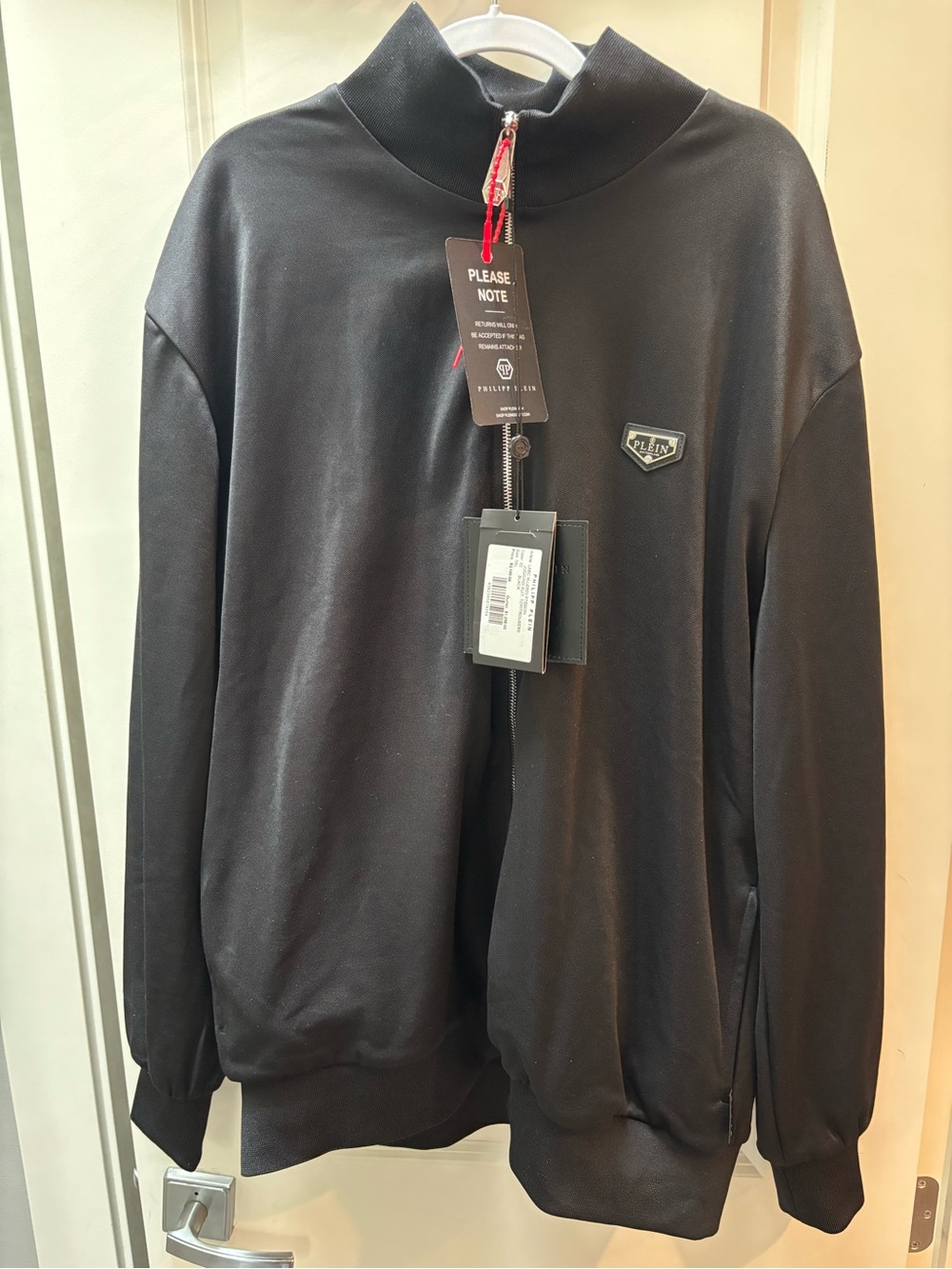 Philipp Plein Black Zip-Up Mock Neck Sweatshirt with Tag Detail